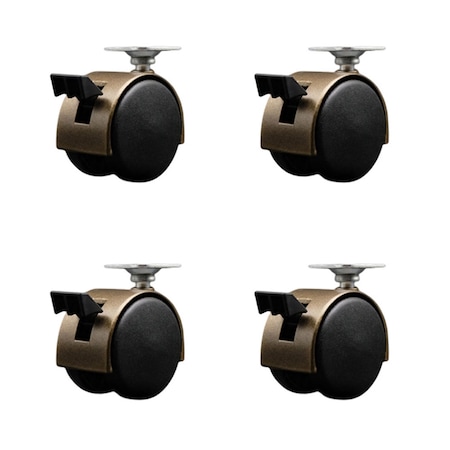 Service Caster 2'' Antique Metal Hood Twin Caster with Brake Nylon Wheels Top Plate , 4PK SCC-TP02S50D-NYS-WA-B-4